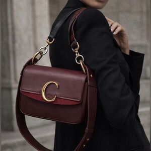 C Bag Small Shoulder Crossbody | Burgundy Leather & Suede